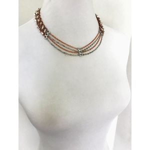 Bright Copper and Stainless Steel Chainmail Statement Necklace, Layered Necklace with Silver Beaded Chains and Circle Bar Accents by Nicole Parisi May