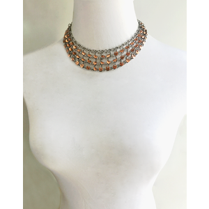 Stainless Steel and Bright Copper Disc Beaded Chains Necklace with Adjustable Length, Chainmail Necklace, Mixed Metals by Nicole Parisi May