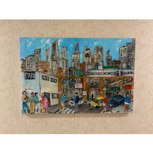 Busy City - Chicago - 24" X 36" original mixed media painting by Bob Leopold
