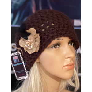 Women’s chocolate brown hat with a decorative brooch  by Sherri Gold