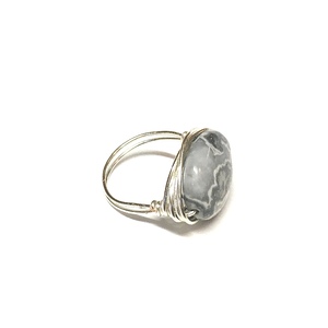 Wire Wrapped Ring Silver with Grey Stone by Laura Nigro