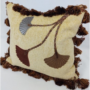 Leather Gingko Leaf Pillow with Tassels 2 by Cynthia Margaret Bye