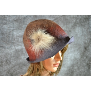 Brown Grey Felted Wool Hat Cloche by Maria Berghauer