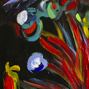 Blue Man with Flowers | 36" x 36" by Nathalie Gribinski