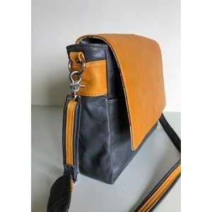 All Leather Men's Satchel in Grey and Yellow with World map lining by Nazneen Husain