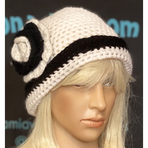 Women’s paper white and black spring/fall beanie  by Sherri Gold