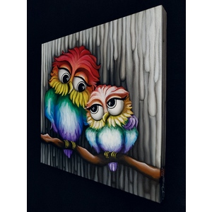 Rainbow Owl Pair by Peter Thaddeus
