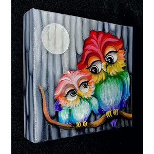 2 Rainbow Owls in Moonlight by Peter Thaddeus