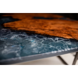 Redwood and Blue Epoxy Coffee Table with Powder Coated Steel Base by Adrian Vogel