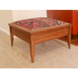 Antique Rug Ottoman with Solid Hardwood Base and Storage by Fred Khodadad