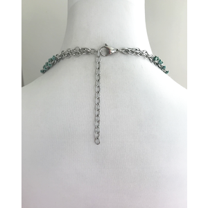 Four Row Layered Stainless Steel Chainmail Necklace with Turquoise Glass Beads, Beaded Chains Necklace, Turquoise Jewelry, Chainmaille by Nicole Parisi May