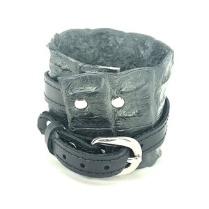 Reptilian Armor Cuff Charcoal Grey with cross-shaped Pave Rhinestones by Delphine Pontvieux