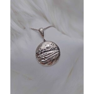 OCEAN VIEW WITH ROCKS Fine Art Handmade Sterling Silver Pendant, Ocean Jewelry  by Natalia Chebotar