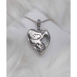 LOVERS HEART Fine Art Sterling silver Pendant,  Lovers Hugging Jewelry by Natalia Chebotar