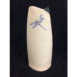 Vertical Blue Dragonfly, Angled Dragonfly Back Vase by Sarah Hunt Frank