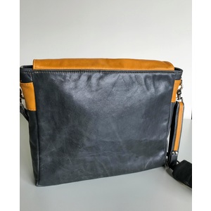 All Leather Men's Satchel in Grey and Yellow with World map lining by Nazneen Husain