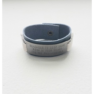 Inspirational quote wide leather bracelet by Maria Belokurova 