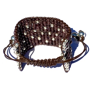 Bracelet Leather Trimmed Cuff Adjustable Length Brown/Silver by Laura Nigro