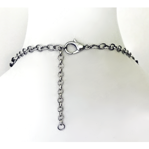 V Shaped Stainless Steel Beaded Chainmail Necklace with Draped Chains, Beaded Chains with Gray Black Marble Beads and Crystal Quartz in Sterling Silver Pendant by Nicole Parisi May