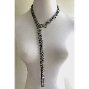 Long and Layered Scarf Style Beaded Chains Necklace. Stainless Steel Chains with Black-Lined Clear Glass Beads by Nicole Parisi May