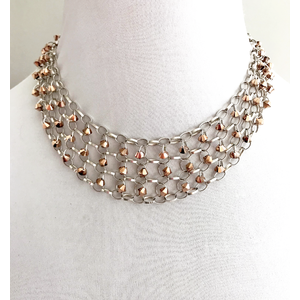 Sterling Silver Chainmaille Necklace with Rose Gold Swarovski Crystal Beads, Neutral Statement Necklace, Chainmail by Nicole Parisi May