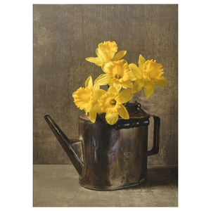24" x 34.5" Vintage Railroad Tea Pot with Daffodils by Jack Kraig