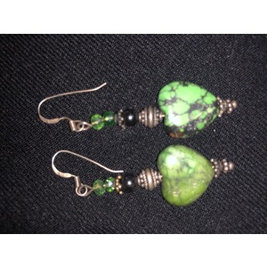 Green Turquoise Heart Earrings with Hematite and Silver by Ann Marie Hoff