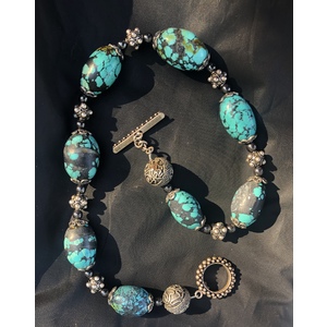 Turquoise, Hematite & Silver Necklace  by Ann Marie Hoff