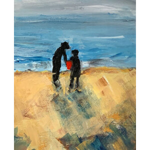Child at Beach - 19" X 21" - Framed - Free Shipping by Bob Leopold