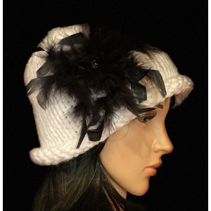 Women’s Snow White, rolled brim cloche hat. by Sherri Gold