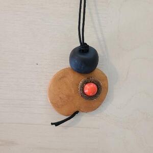 Antique Gold and Black Clay Bead Pendant by Susan Paolilli