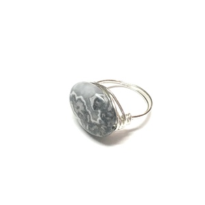 Wire Wrapped Ring Silver with Grey Stone by Laura Nigro