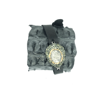Reptilian Armor Cuff Charcoal Grey with cross-shaped Pave Rhinestones by Delphine Pontvieux