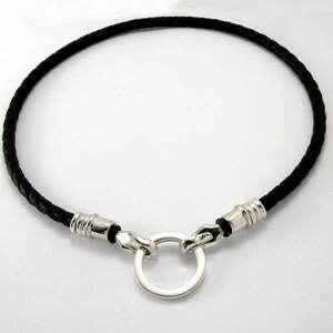 Braided Leather Necklace with sterling ring by Lisa Greene