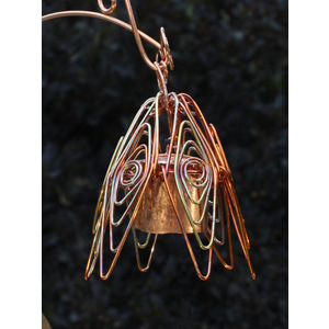 Flamed Copper Hanging Bellflower Chime with Patina Leaf by Lisa Pribanic