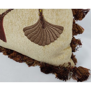 Leather Gingko Leaf Pillow with Tassels 2 by Cynthia Margaret Bye
