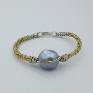 Lunaire - Silver Freshwater Pearl Bangle by Ann Flick