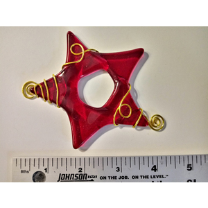 Fused Glass Wire Wrapped Red Star Christmas Ornament by Kat Huddleston