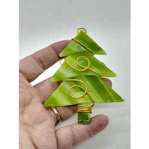 Fused Glass Wire Wrapped Green Christmas Tree Ornament by Kat Huddleston