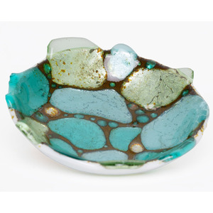 Blue Caribbean Trinket Dish Round by Dana of Meraki Glass Art