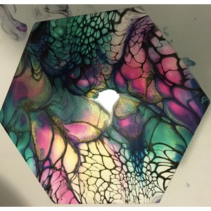 Trivet and 4 coasters painted in fluid art technique by Sue Alexander