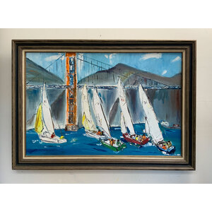 Golden Gate Regatta - 40" X 28" Framed Original Painting - Free Shipping by Bob Leopold