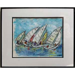 Boat Race - 16"X20" Original Painting - Framed - FREE SHIPPING by Bob Leopold