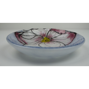 #1129 White Pink Flower Bowl by Michelle Rial