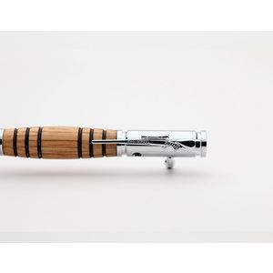 Bolt Action Bourbon Barrel Pen with barrel stripes and chrome hardware by Joel Lockridge