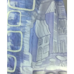 Blue Silk Batik Shawl with Felted Pattern by Nadiya  Shulhan