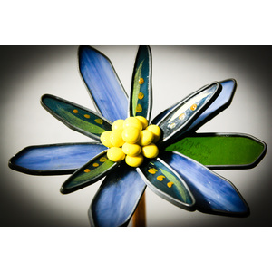 Yellow and Blue 3-D small stained glass garden flower - Gift, Handmade, Garden, Garden Art, Women, Man, Diane Michele Volrath LLC by Diane  Volrath