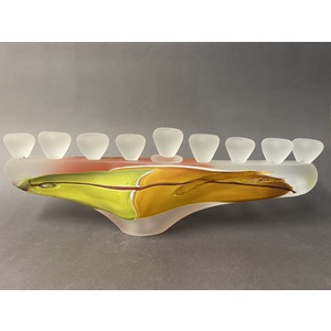 Hand Blown Glass Menorah with Colored Shards by James Wilbat