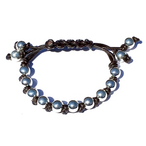 Bracelet Medium Leather Knotted Adjustable Length With Silver Balls by Laura Nigro