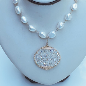 Pearl and crystal medallion Necklace   by Barbara  Weinreb